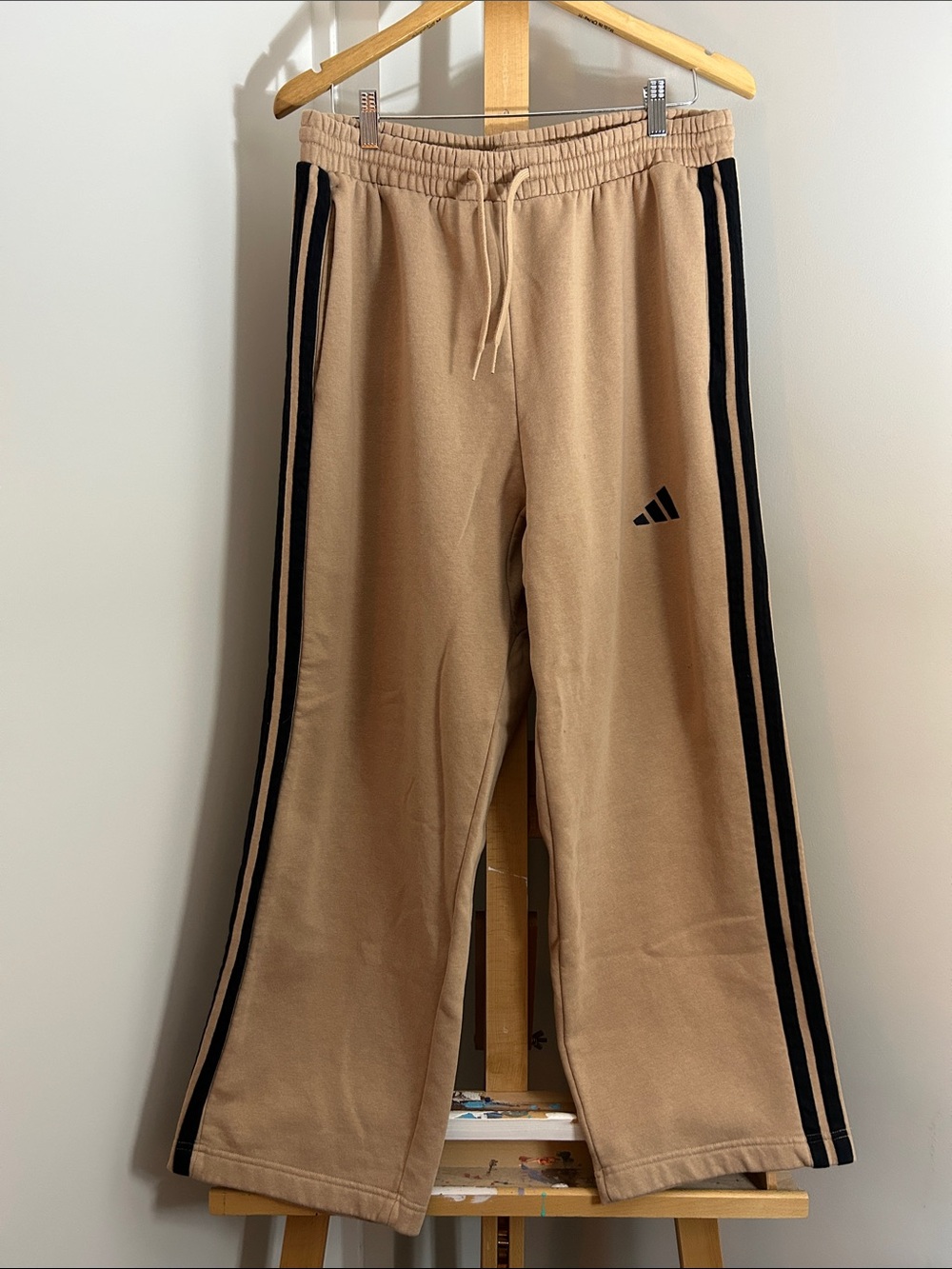 adidas Tan Sweatpants with Black Side Stripes